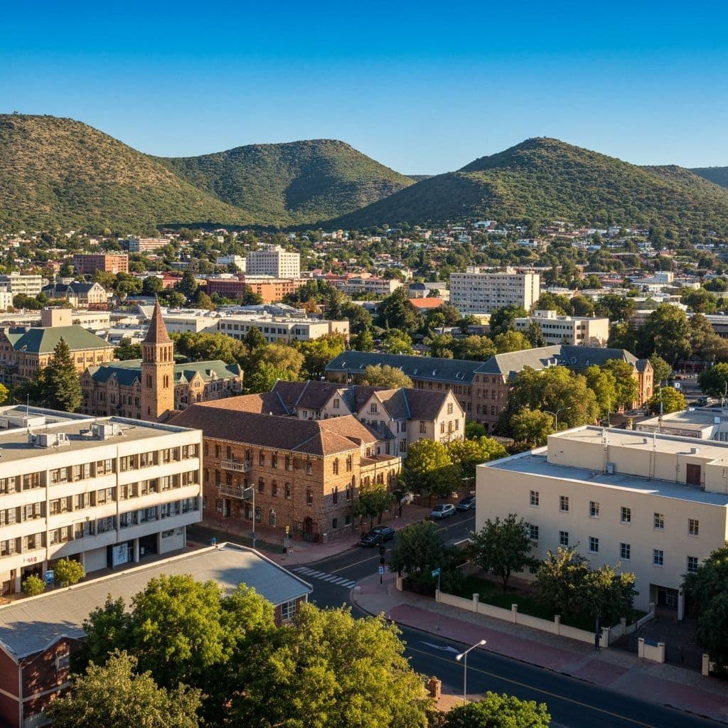 The city of Windhoek, Namibia, set among its surrounding hills